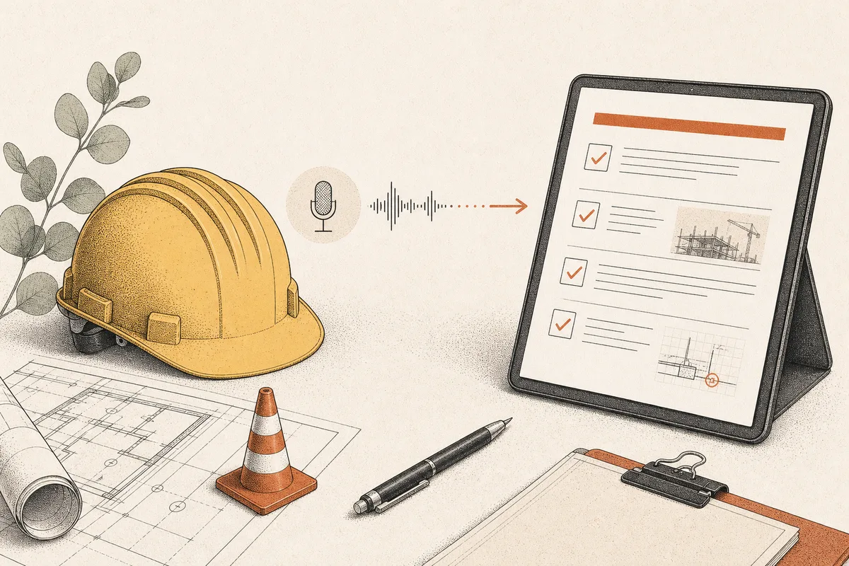 De la visite de chantier au rapport signé : un flux Assistant IA terrain en construction