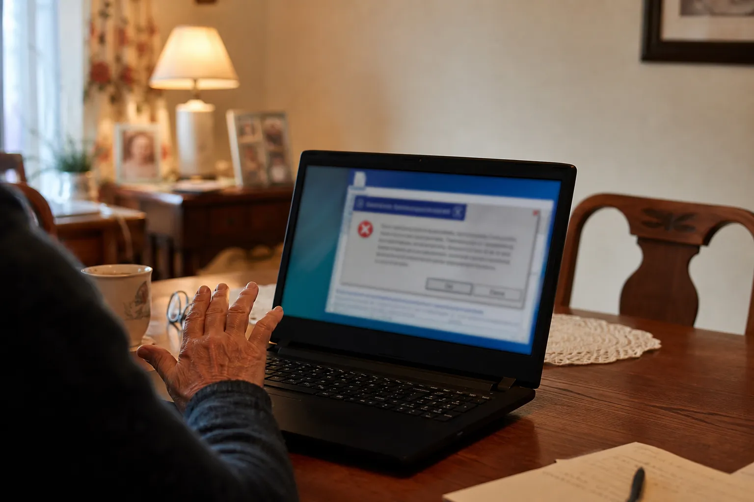 A laptop and a phone: a call from supposed “tech support”